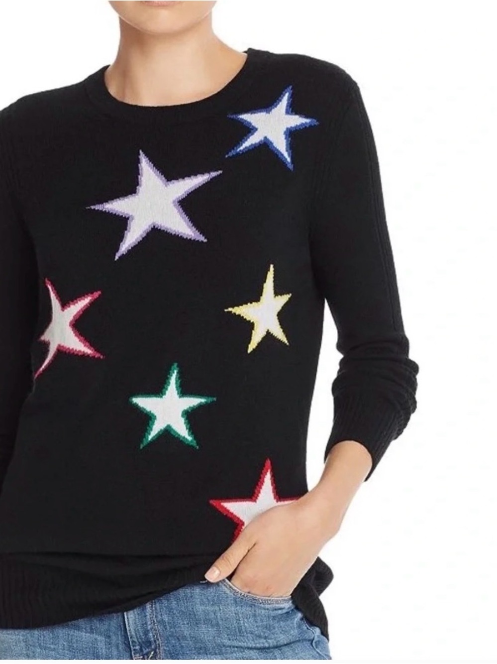 Aqua, Star Design 100% Cashmere Crewneck Sweater, sz M